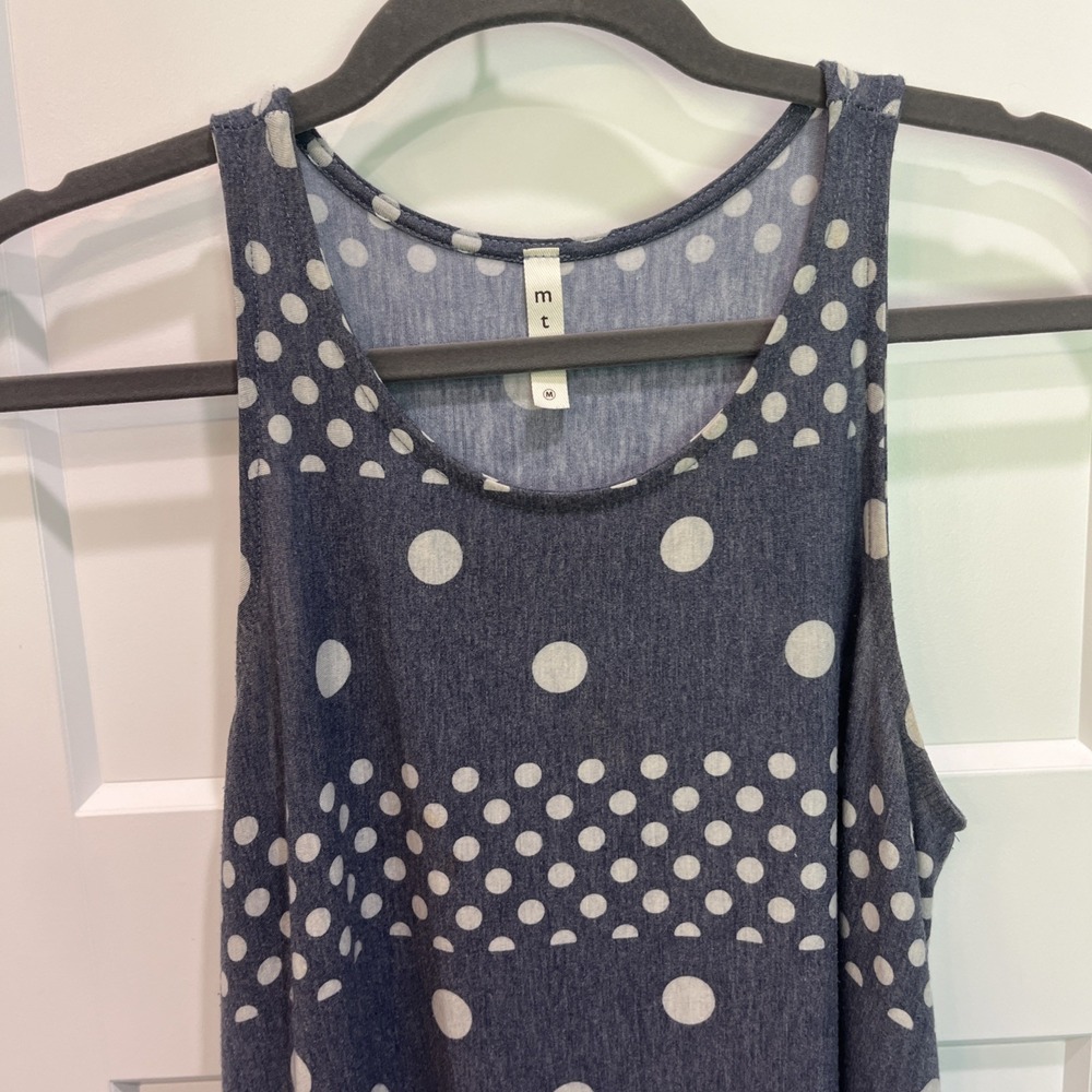 MTS Blue And White Polka Dot Tank Shirt Dress Pockets Women's Size Medium - Picture 2 of 7